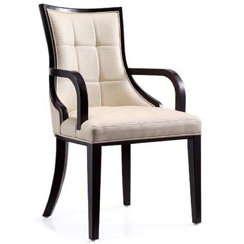 Cream Faux Leather Upholstered Arm Chair with Wood Frame