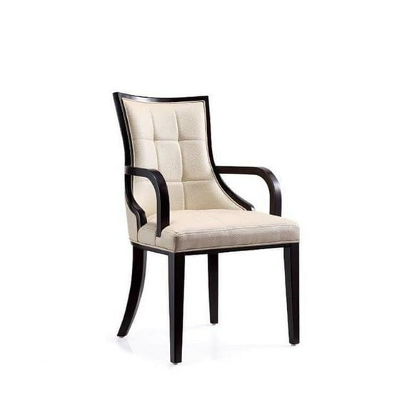 Manhattan Comfort Fifth Faux Leather Armchair in Cream & Walnut