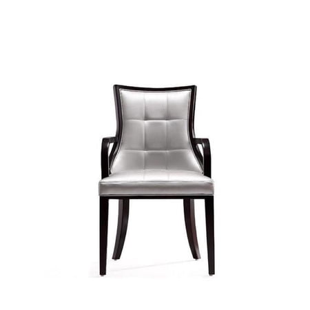 Manhattan Comfort Fifth Faux Leather Armchair in Silver & Walnut