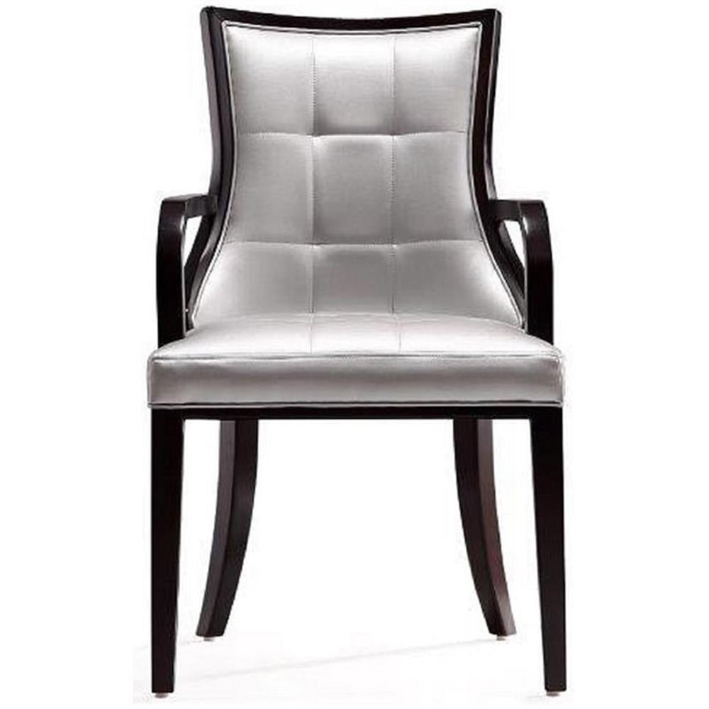 Silver Faux Leather Upholstered Arm Chair with Wood Frame