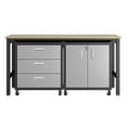 thumbnail image 1 of Manhattan Comfort Fortress 3-Piece Metal Worktable & Garage Cabinet Set in Gray, 1 of 3