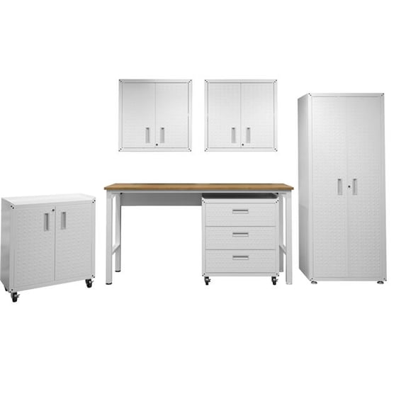 Manhattan Comfort Fortress 6-Piece Metal Garage Set in White