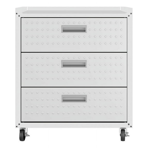 Manhattan Comfort Fortress Metal Mobile Garage Chest with Drawers in White
