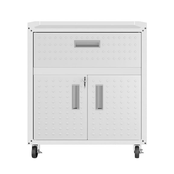 Manhattan Comfort Fortress Wood/Metal Mobile Garage Cabinet in White