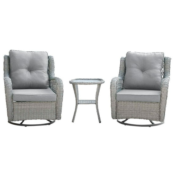 Manhattan Comfort Fruttuo 3-Piece Rattan Patio Conversation Set in Gray