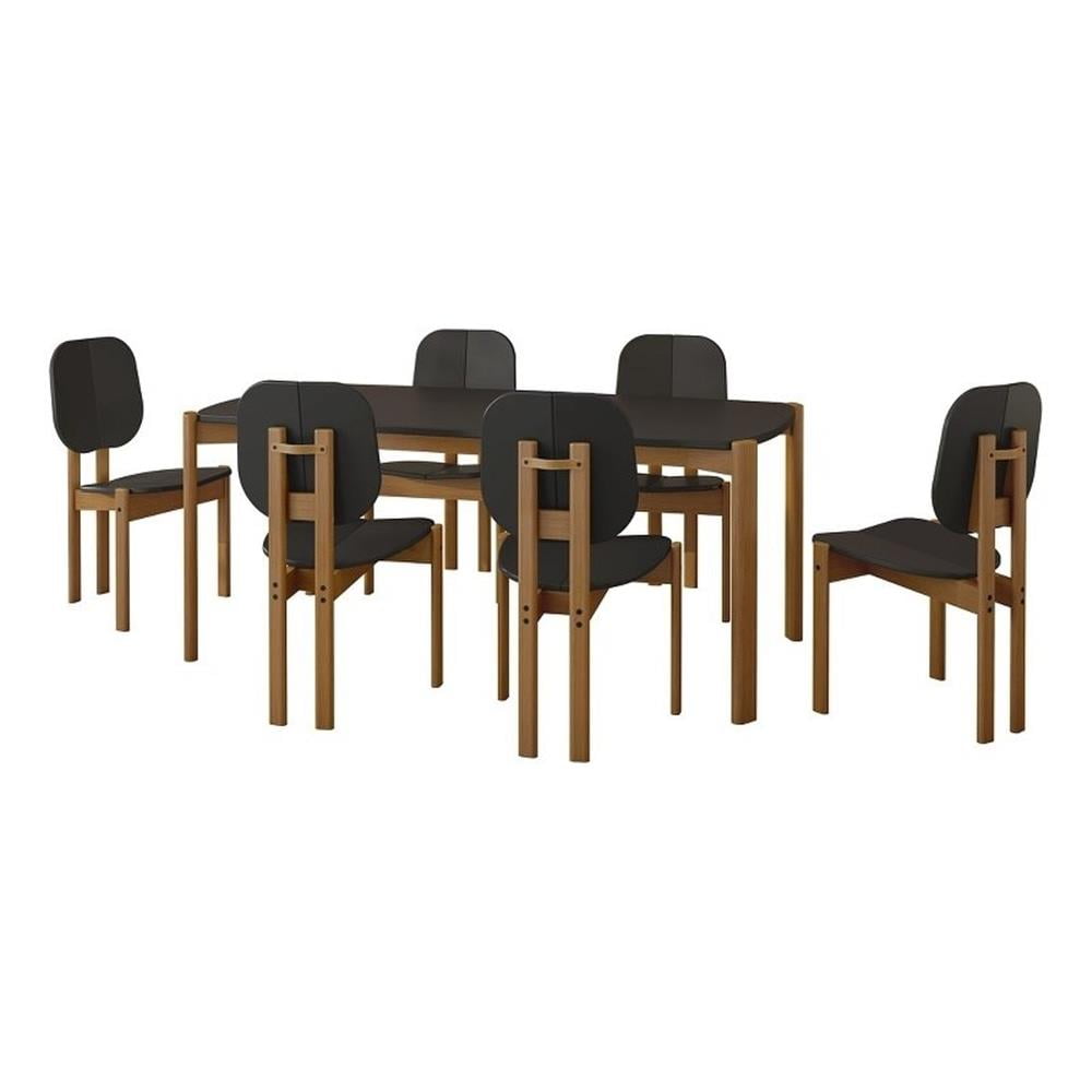 Gales Black and Eucalyptus Wood 7-Piece Rectangular Dining Set