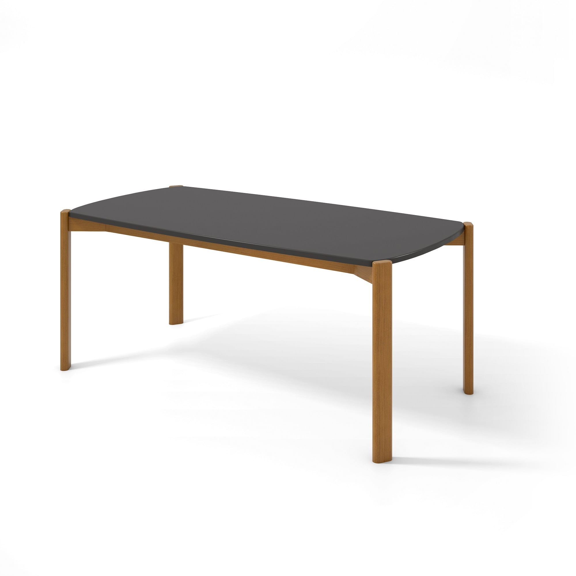 Matte Black and Eucalyptus Wood Rectangular Dining Table