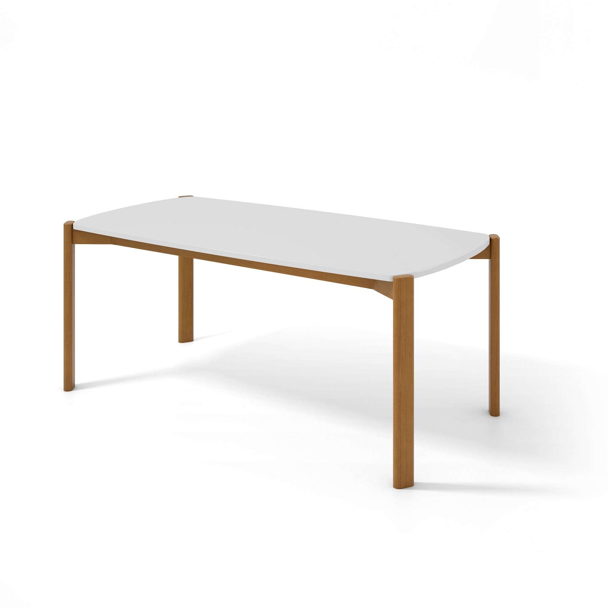 Matte White Rectangular Dining Table with Eucalyptus Wood Legs