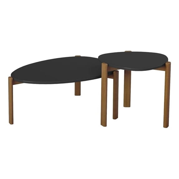 Manhattan Comfort Gales End Table and Coffee Table with Solid Wood Legs in Black