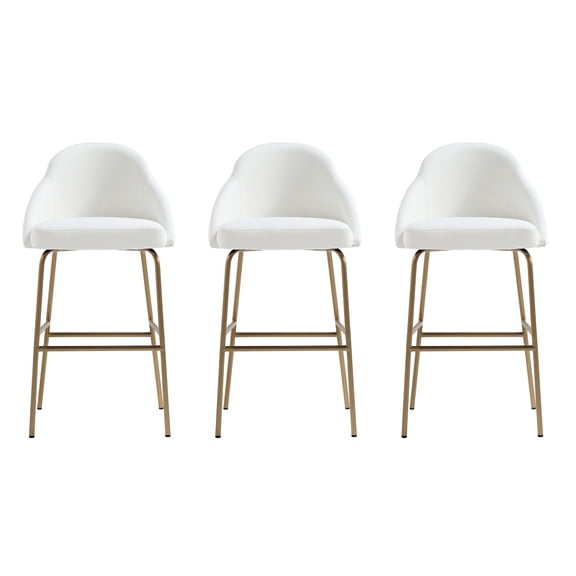Gracie White and Gold Leatherette Barstool with Steel Legs - Set of 3