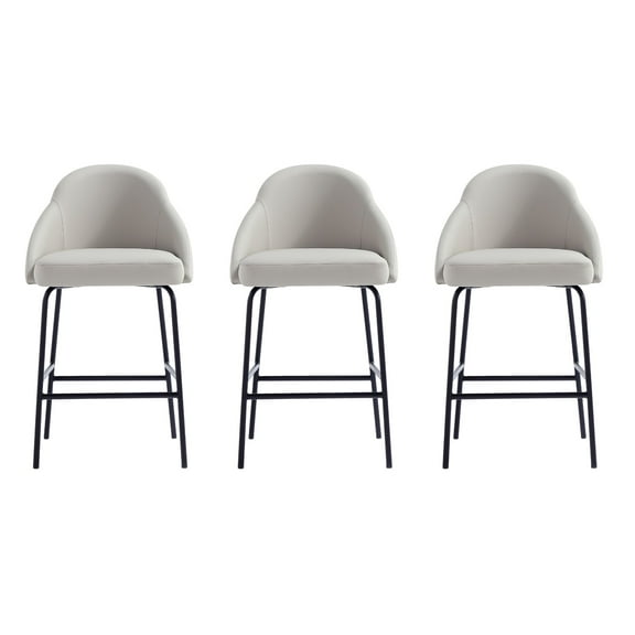 Gracie Stone and Black Leatherette Counter Stool  with Steel Legs - Set of 3