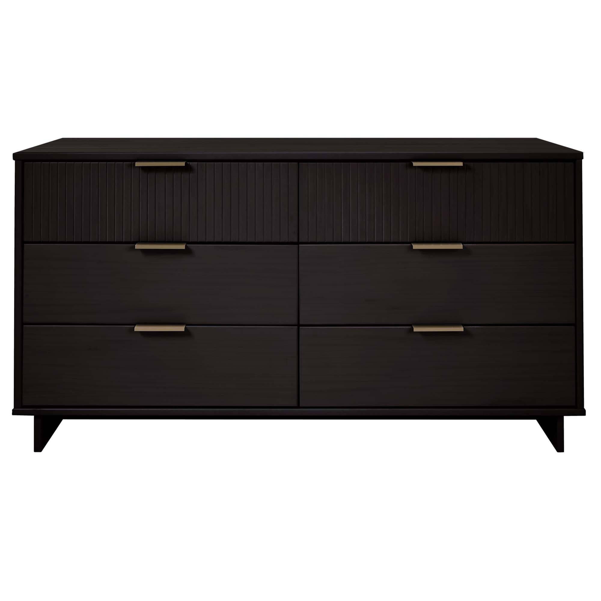 Granville Glam 6-Drawer Vertical Dresser in Black with Ribbed Detail