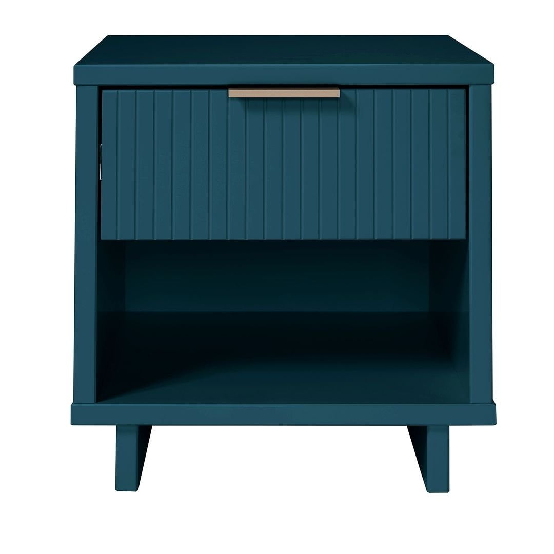Granville Midnight Blue Modern 1-Drawer Nightstand with Ribbed Detail