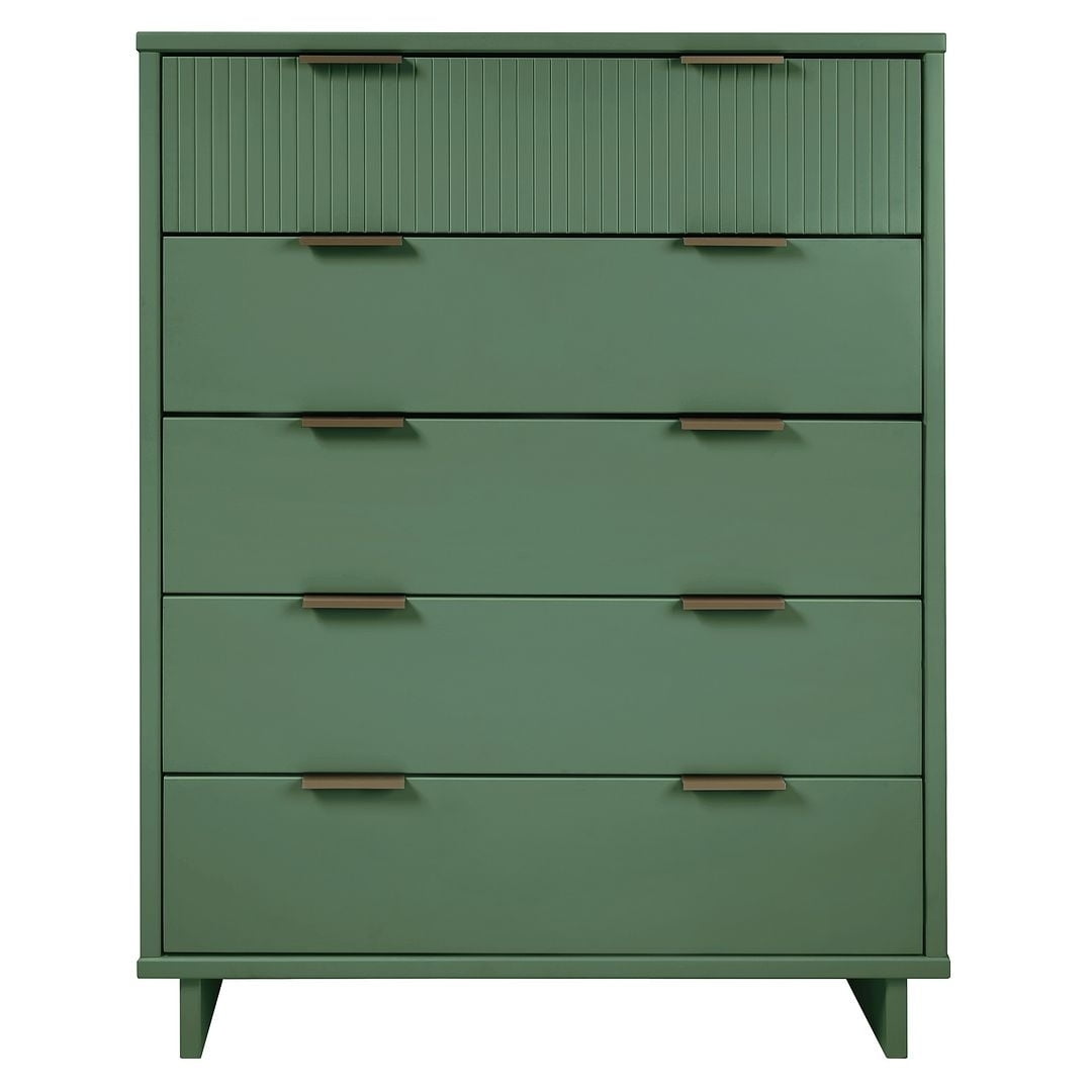 Granville Sage Green Modern 5-Drawer Chest with Metal Handles