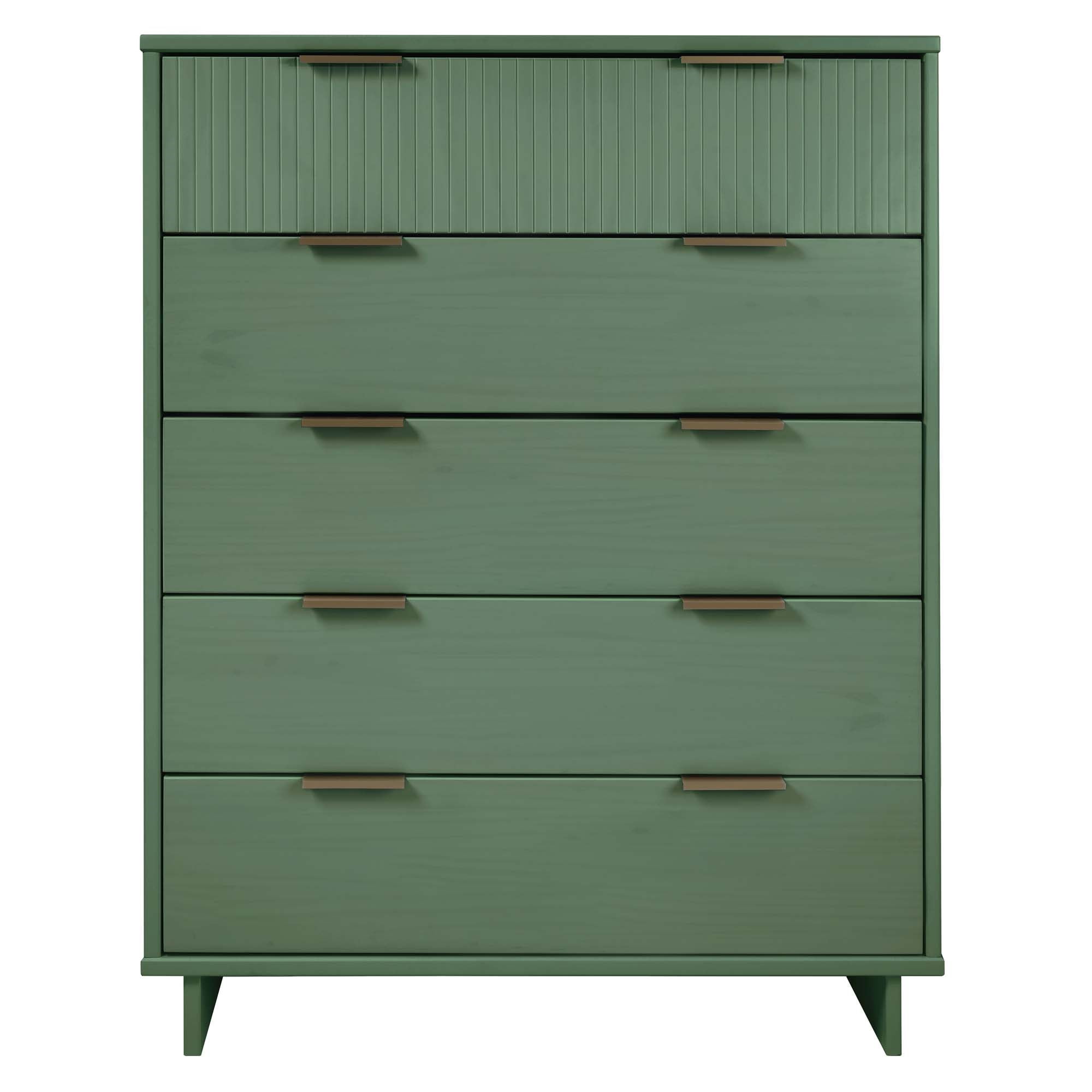 Granville Sage Green Modern 5-Drawer Chest with Metal Handles