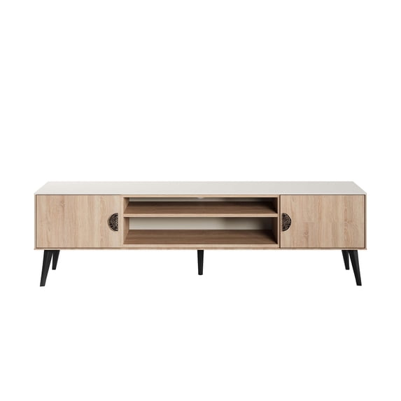 Manhattan Comfort Haley 70.9" Mid-Century Modern TV Stand in Natural & Beige
