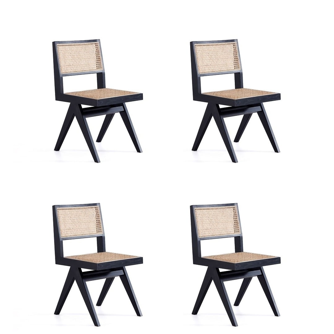 Hamlet Black and Natural Cane Wood Side Chair - Set of 4