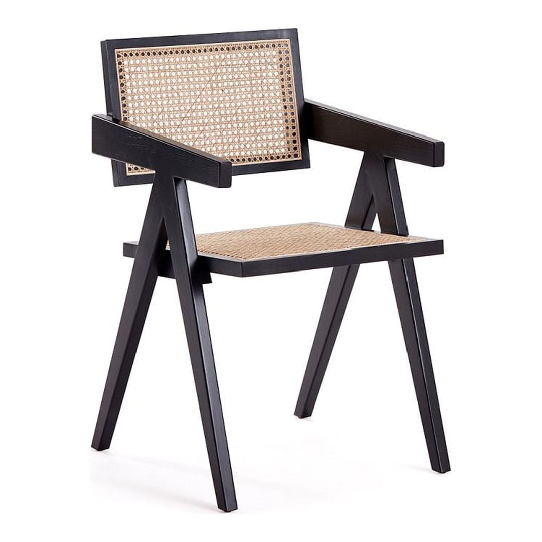 Hamlet Black and Natural Cane Rattan Dining Arm Chair Set of 2