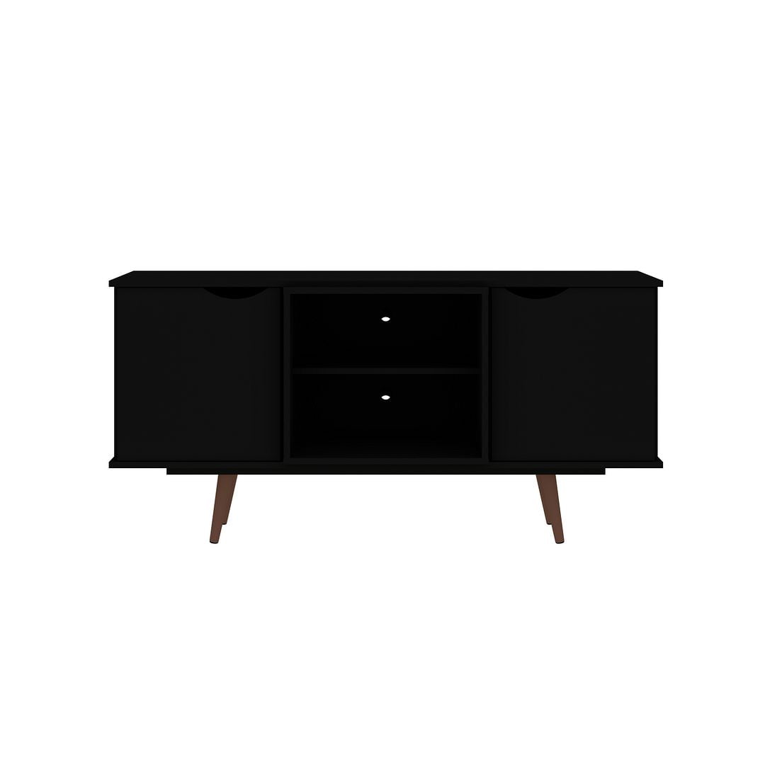 Hampton 58'' Classic Black MDF and Pine Wood TV Stand with Cabinet