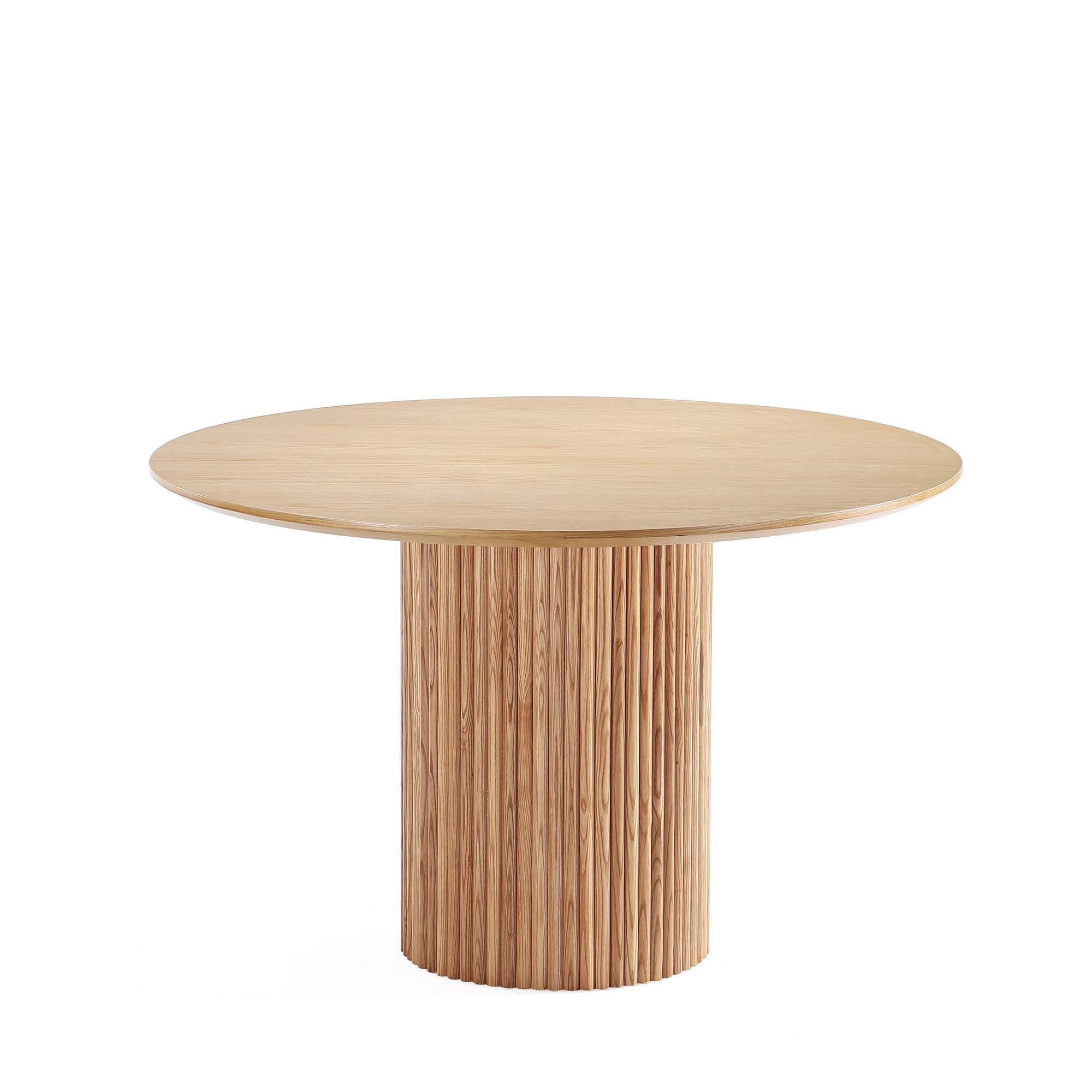 Natural Wood Round Dining Table with Ribbed Pedestal Base, 47.24"