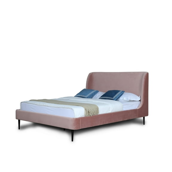 Manhattan Comfort Heather Velvet Queen Bed Frame in Blush Pink/Black