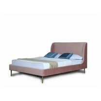 Manhattan Comfort Heather Velvet Queen Size Bed Frame in Blush Pink/Gold