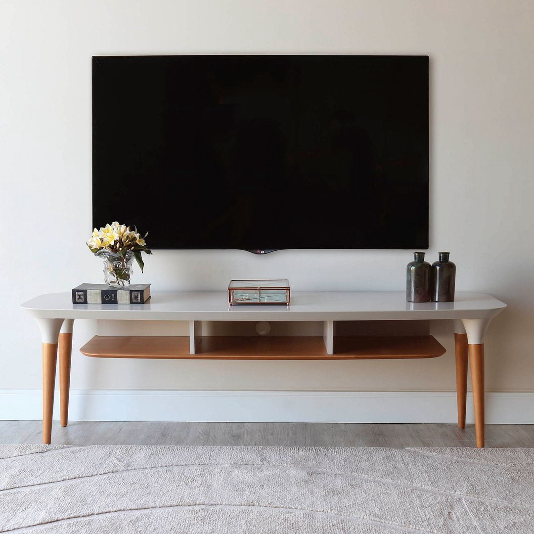 Manhattan Comfort HomeDock 62.99 TV Stand with 3 Shelves in Off White and Cinnamon