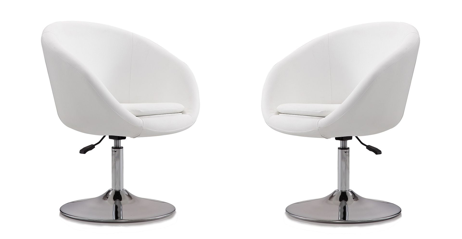 White Faux Leather Swivel Accent Chairs with Chrome Base, Set of 2