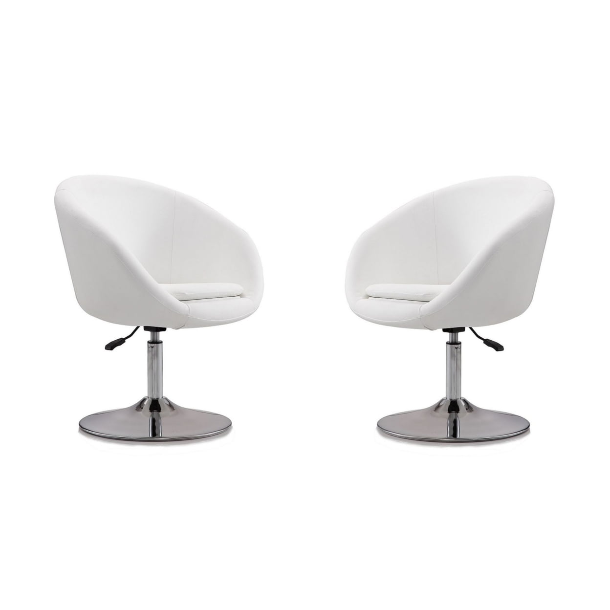 White Faux Leather Swivel Accent Chairs with Chrome Base, Set of 2