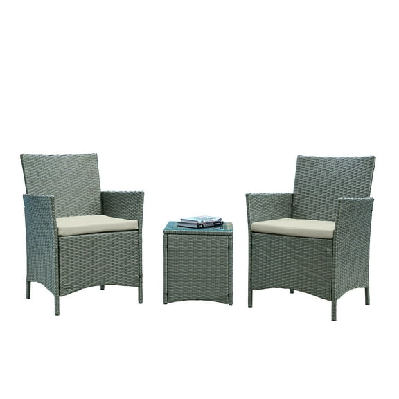 Manhattan Comfort Imperia 3-Piece Rattan Patio Conversation Set in Gray/Cream