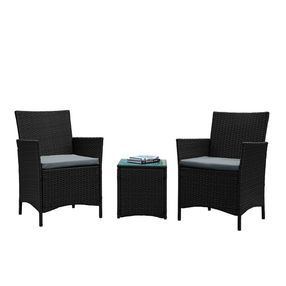 Manhattan Comfort Imperia 3-Piece Rattan Patio Conversation Set in Gray