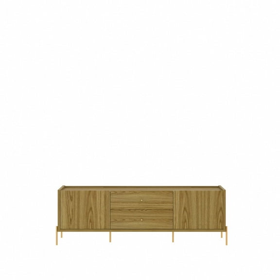 Manhattan Comfort Jasper 72.91 TV Stand with Steel Gold Legs in Oak Pro Touch
