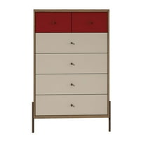 Manhattan Comfort Joy 48.43" Tall Dresser with 6 Full Extension Drawers in Red and Off White