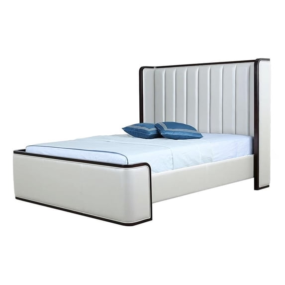 Manhattan Comfort Kingdom Faux Leather Full Size Bed Frame in Cream