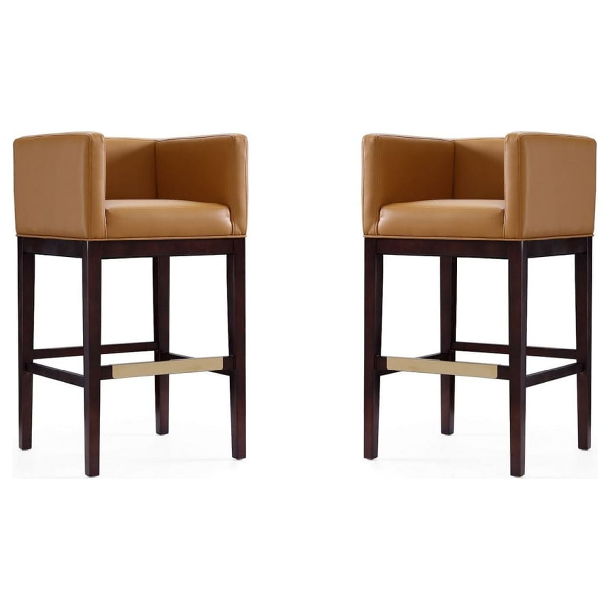 Kingsley Camel Faux Leather and Beech Wood Barstools, Set of 2