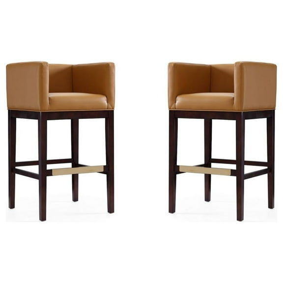 Manhattan Comfort Kingsley 30" Faux Leather Barstool in Camel Brown (Set of 2)
