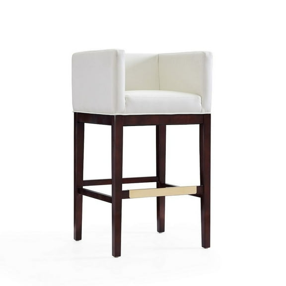 Manhattan Comfort Kingsley 30" Faux Leather Barstool in Ivory/Dark Walnut