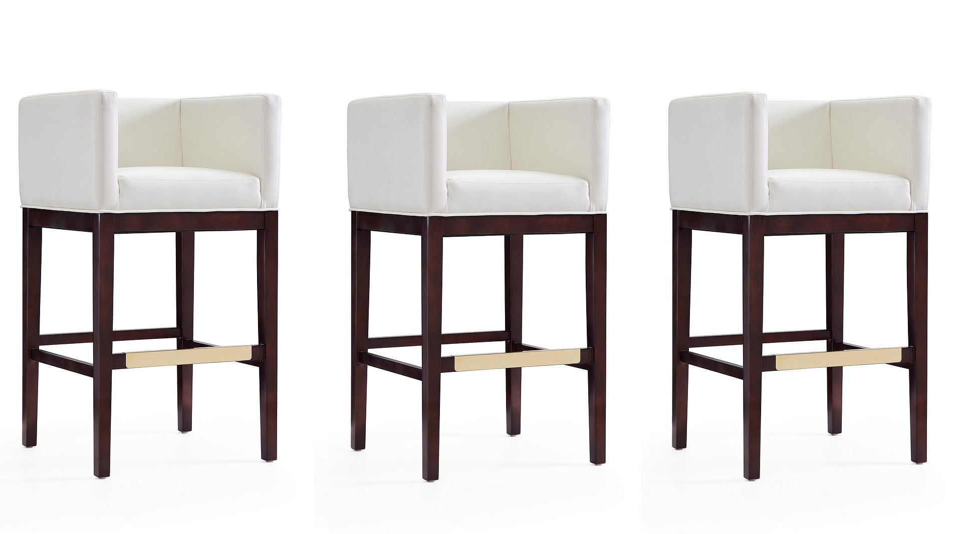 Kingsley Mid-Century Ivory Beech Wood Barstool Trio