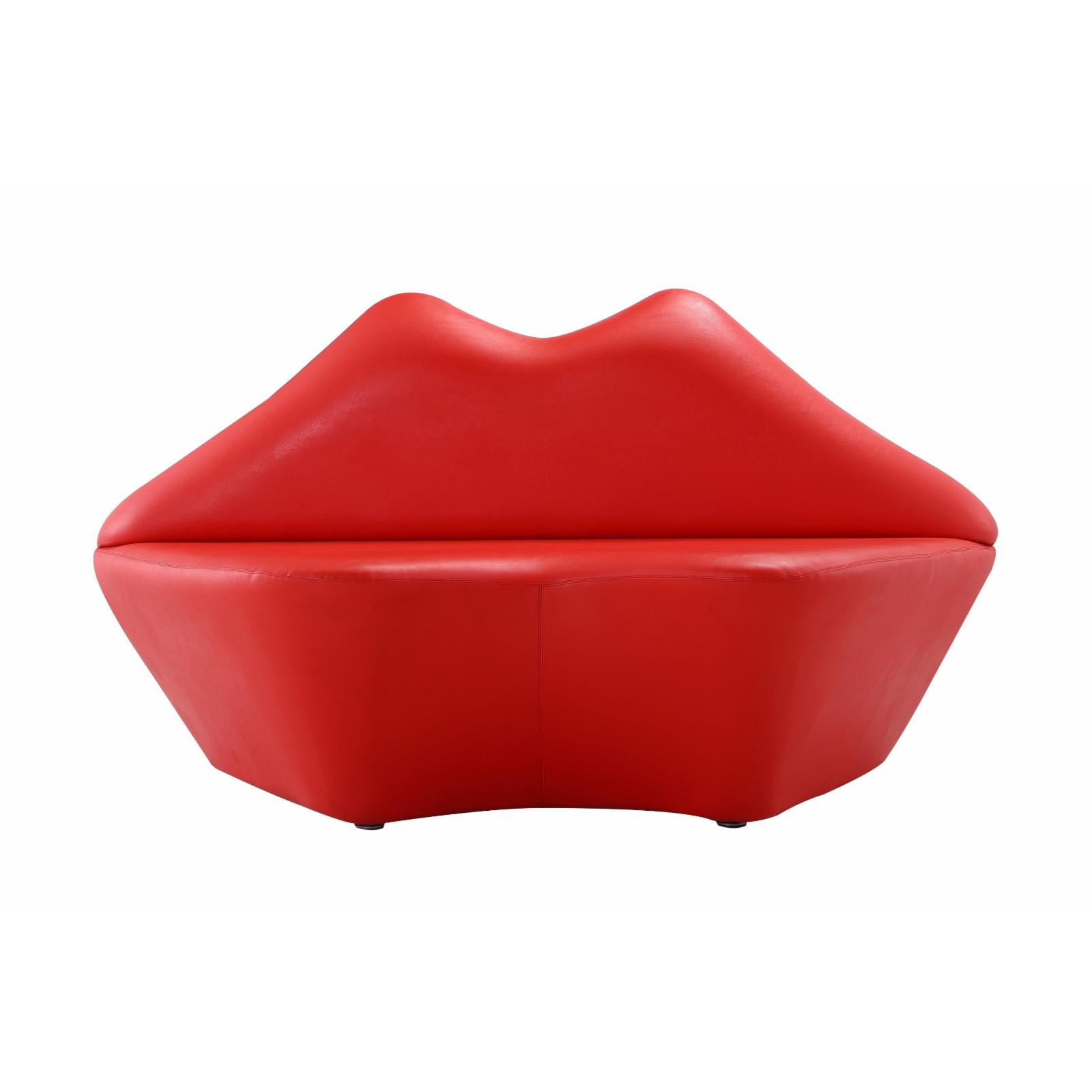 Red Faux Leather Armless Loveseat with Wood Frame