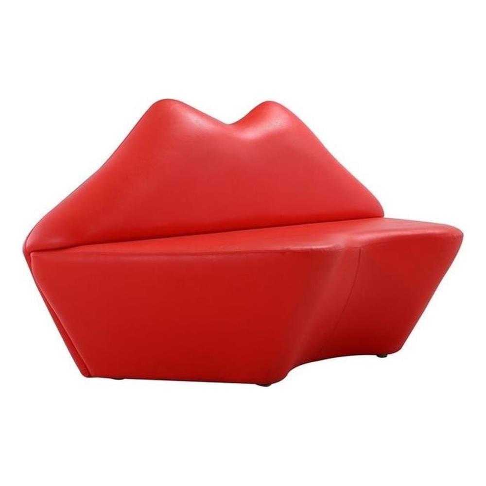Red Faux Leather Armless Loveseat with Wood Frame