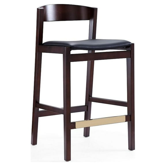 Manhattan Comfort Klismos 26.5" Faux Leather Counter Stool in Black/Walnut