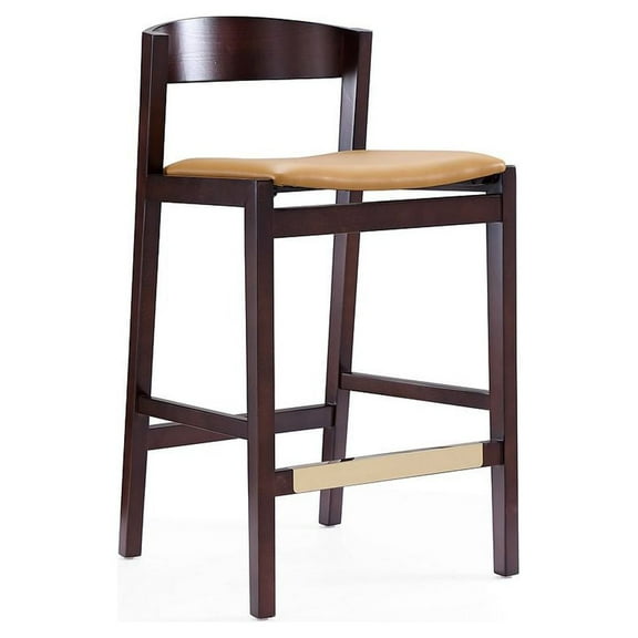 Manhattan Comfort Klismos 26.5" Faux Leather Counter Stool in Camel Brown/Walnut