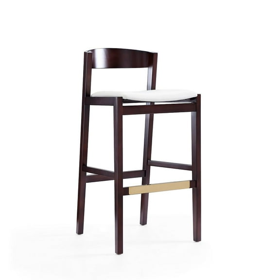 Manhattan Comfort Klismos 30.5" Faux Leather Barstool in Ivory/Walnut