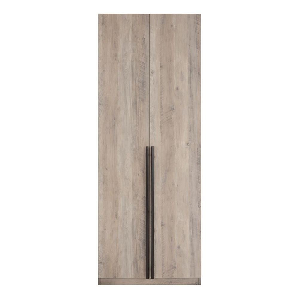 Rustic Gray 2-Door Hinged Wardrobe Closet with Metal Handles