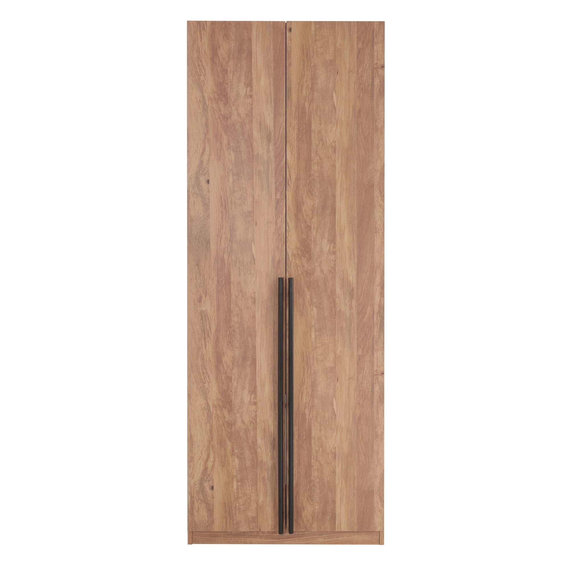 Golden Brown Tall Freestanding Wardrobe with Black Metal Handles
