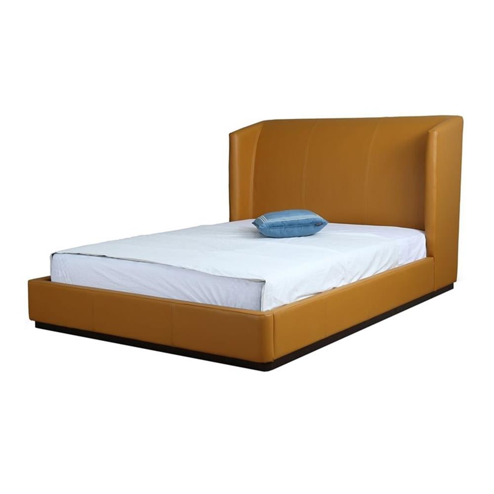 Saddle Brown Faux Leather Upholstered Full Bed with Sleek Headboard