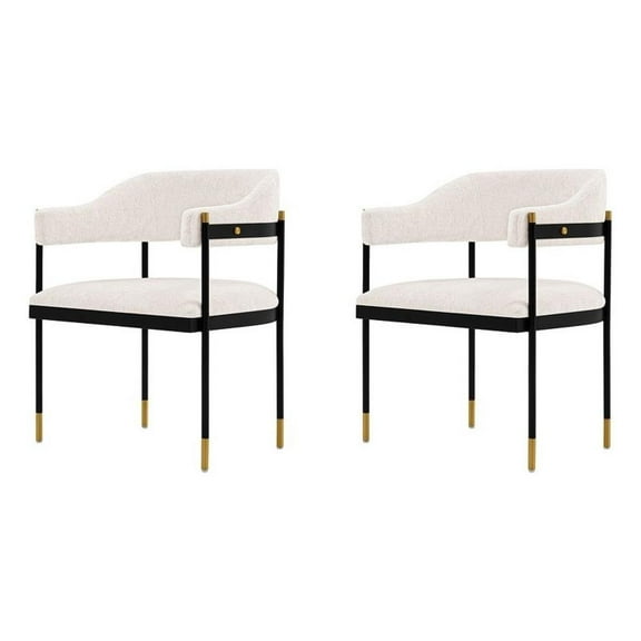 Manhattan Comfort Lia Dining Armchair with Metal Frame in Cream - Set of 2