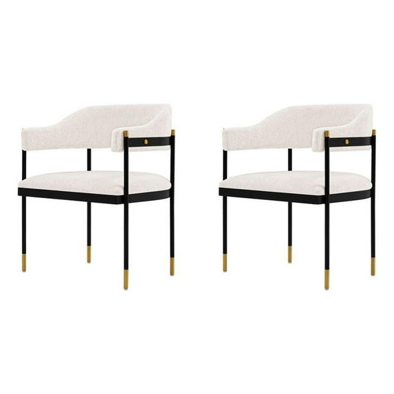 Manhattan Comfort Lia Dining Armchair with Metal Frame in Cream - Set of 2