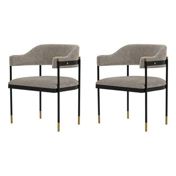 Manhattan Comfort Lia Dining Armchair with Metal Frame in Stone - Set of 2
