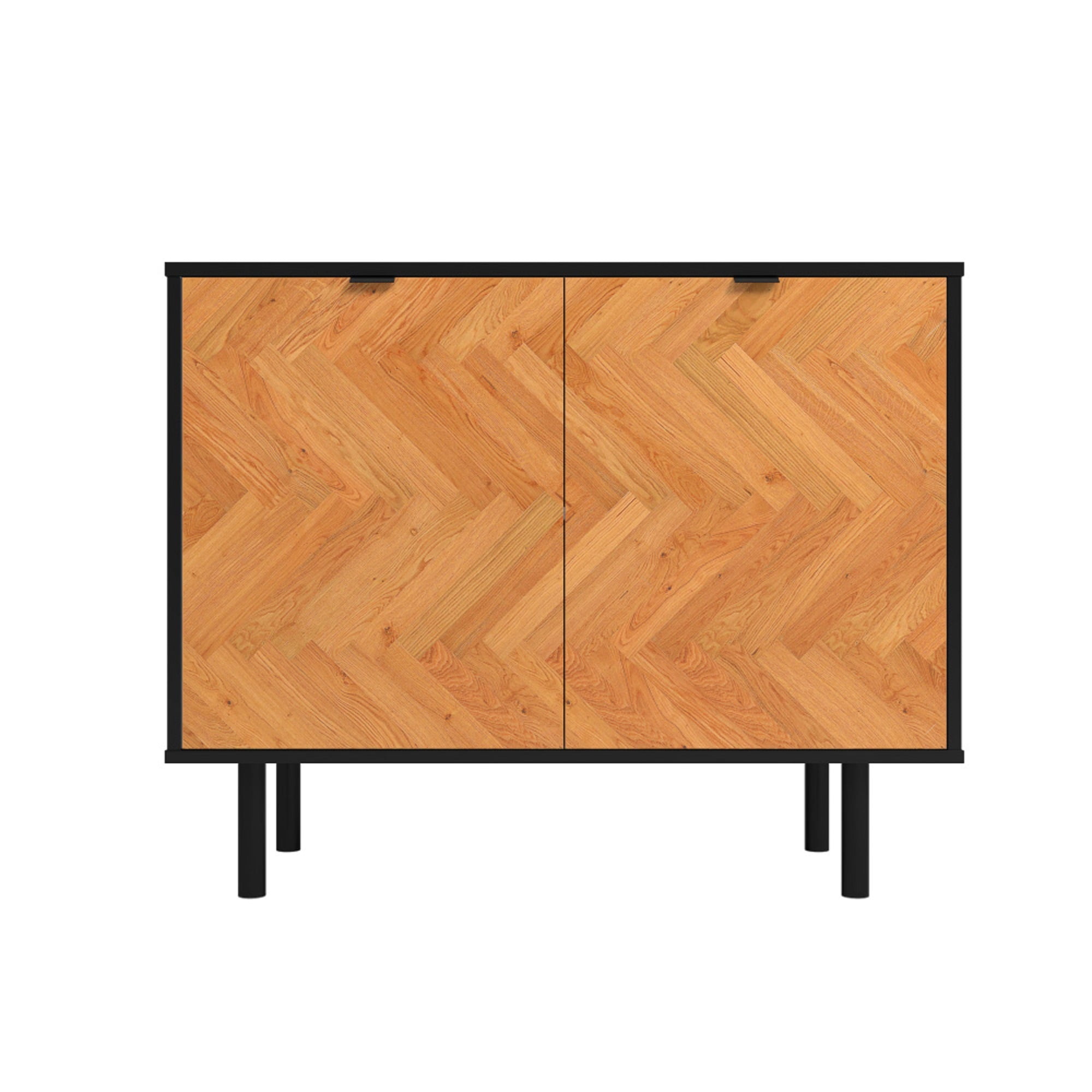 Black and Wood Mid-Century Modern Freestanding Office Cabinet